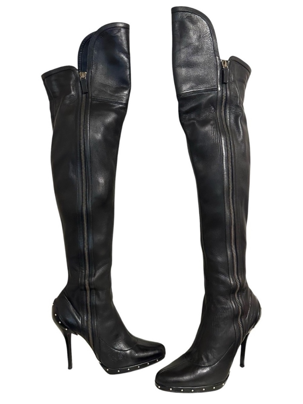 GUCCI Tom Ford Era Black Leather Studded Platform Archival OTK Runway Boots
